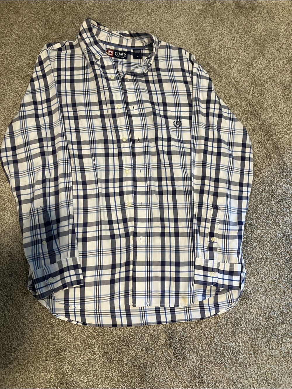 CHAPS SHIRT MENS PERFORMANCE FLANNEL PLAID LONG SLEEVE BUTTON DOWN SHIRT SIZE M
